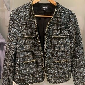 Express Women's Tweed Blazer - Black and Gold